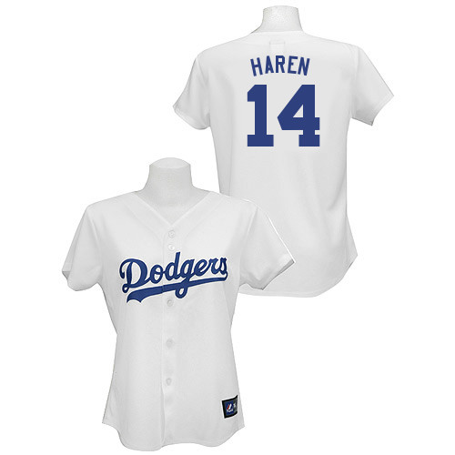 Dan Haren #14 mlb Jersey-L A Dodgers Women's Authentic Home White Baseball Jersey